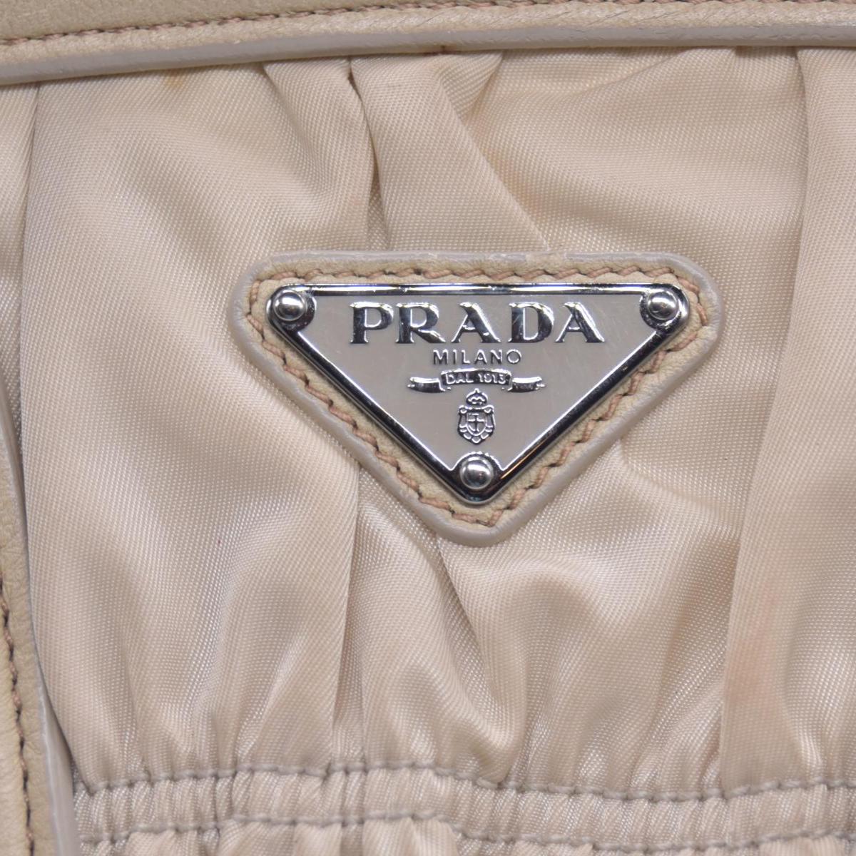 $800 PRADA Logo Plate Nylon Hand Bag Ivory 10021023