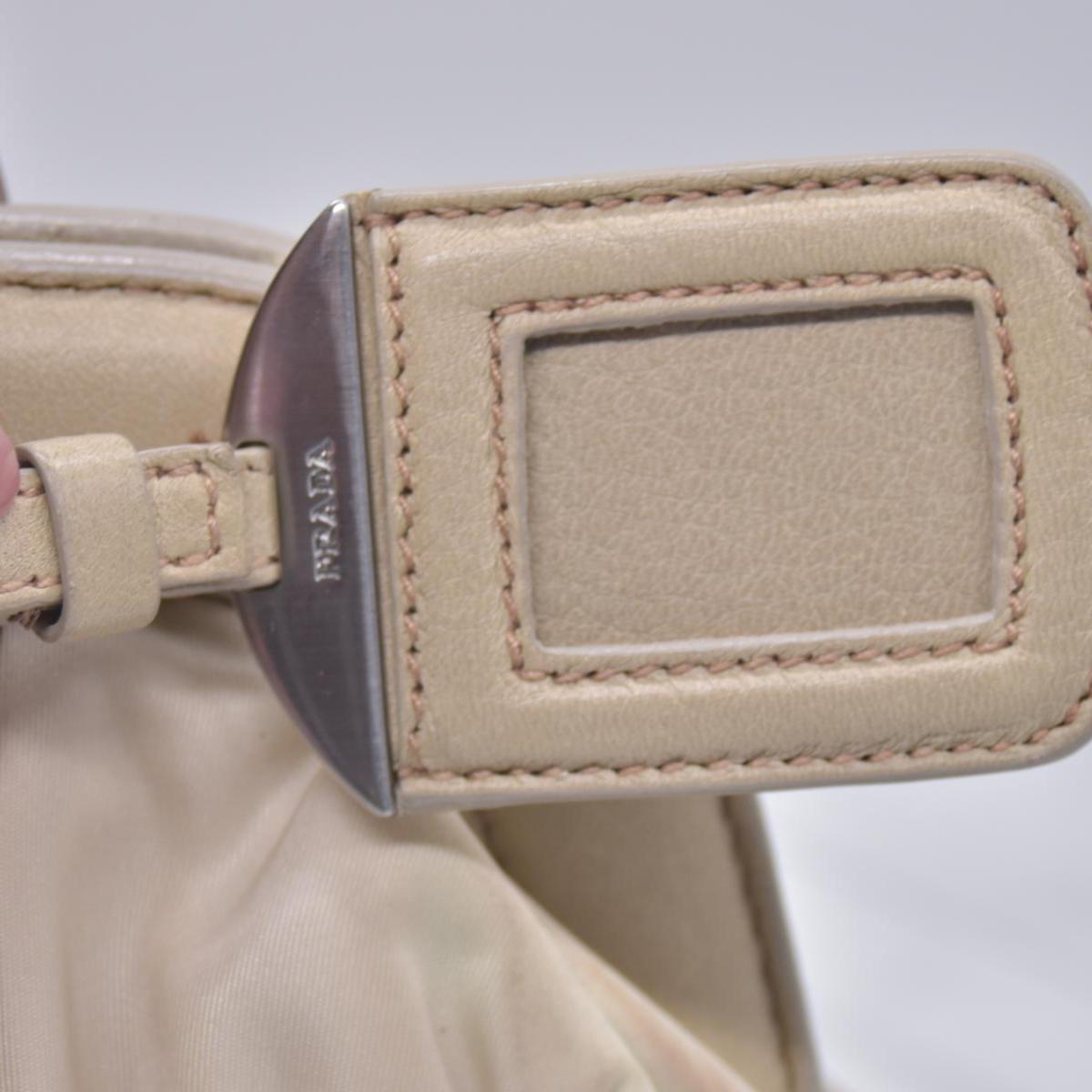 $800 PRADA Logo Plate Nylon Hand Bag Ivory 10021023