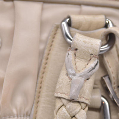 $800 PRADA Logo Plate Nylon Hand Bag Ivory 10021023