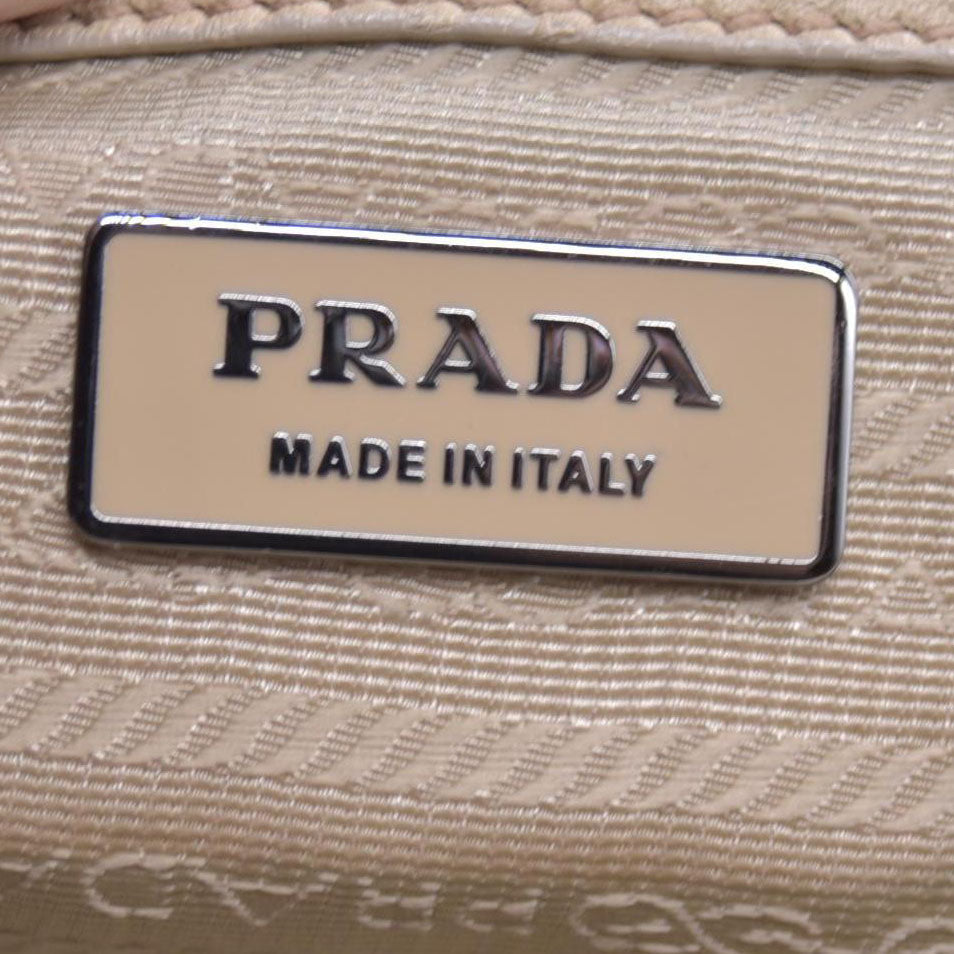 $800 PRADA Logo Plate Nylon Hand Bag Ivory 10021023