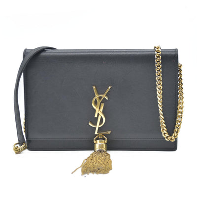 AUCTION $2400 Saint Laurent  Grain De Poudre Medium Classic Monogram Kate Tassel Satchel Black