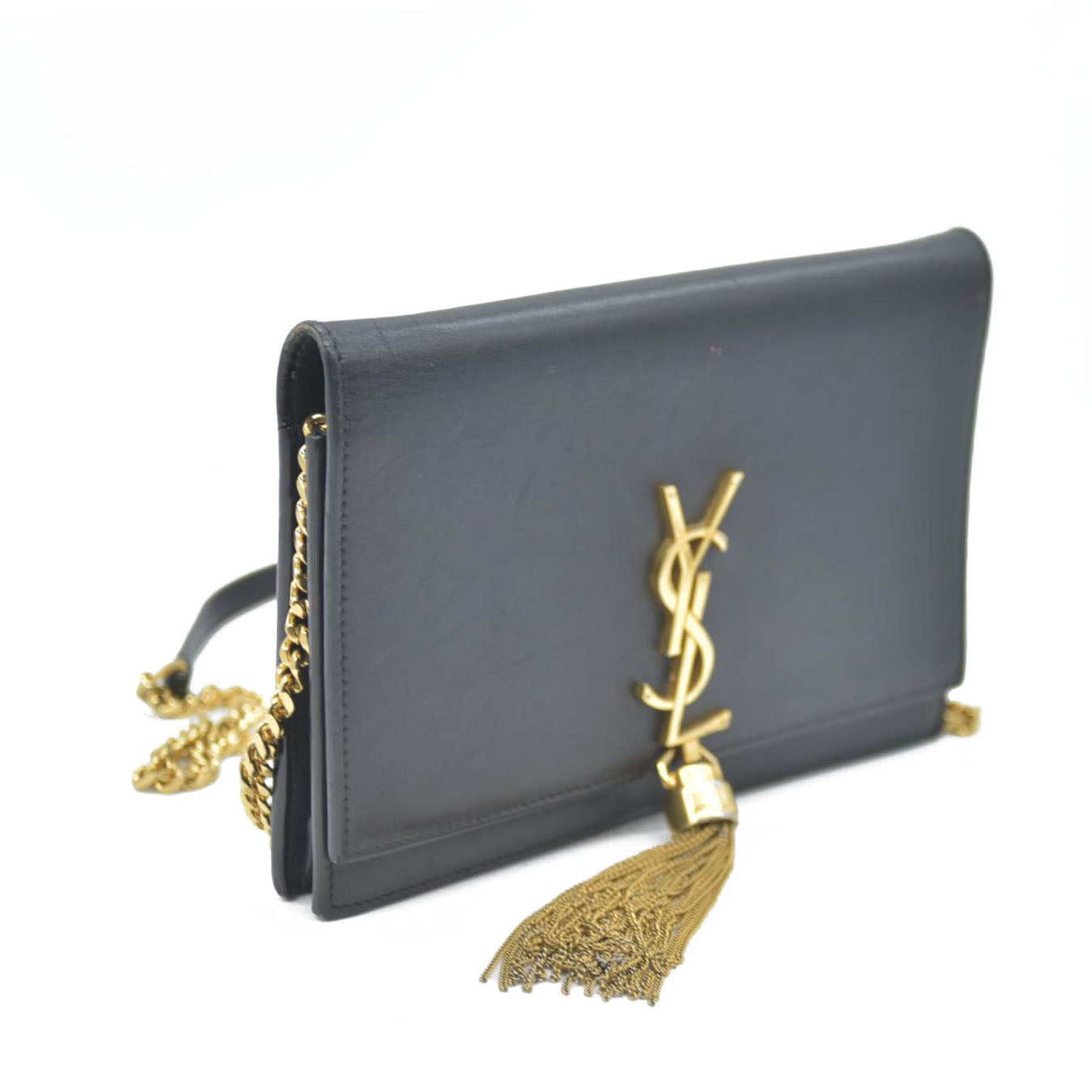 AUCTION $2400 Saint Laurent  Grain De Poudre Medium Classic Monogram Kate Tassel Satchel Black