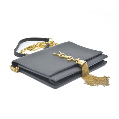 AUCTION $2400 Saint Laurent  Grain De Poudre Medium Classic Monogram Kate Tassel Satchel Black