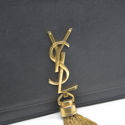 AUCTION $2400 Saint Laurent  Grain De Poudre Medium Classic Monogram Kate Tassel Satchel Black