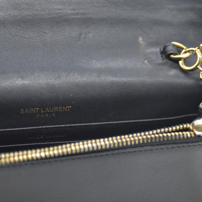 AUCTION $2400 Saint Laurent  Grain De Poudre Medium Classic Monogram Kate Tassel Satchel Black