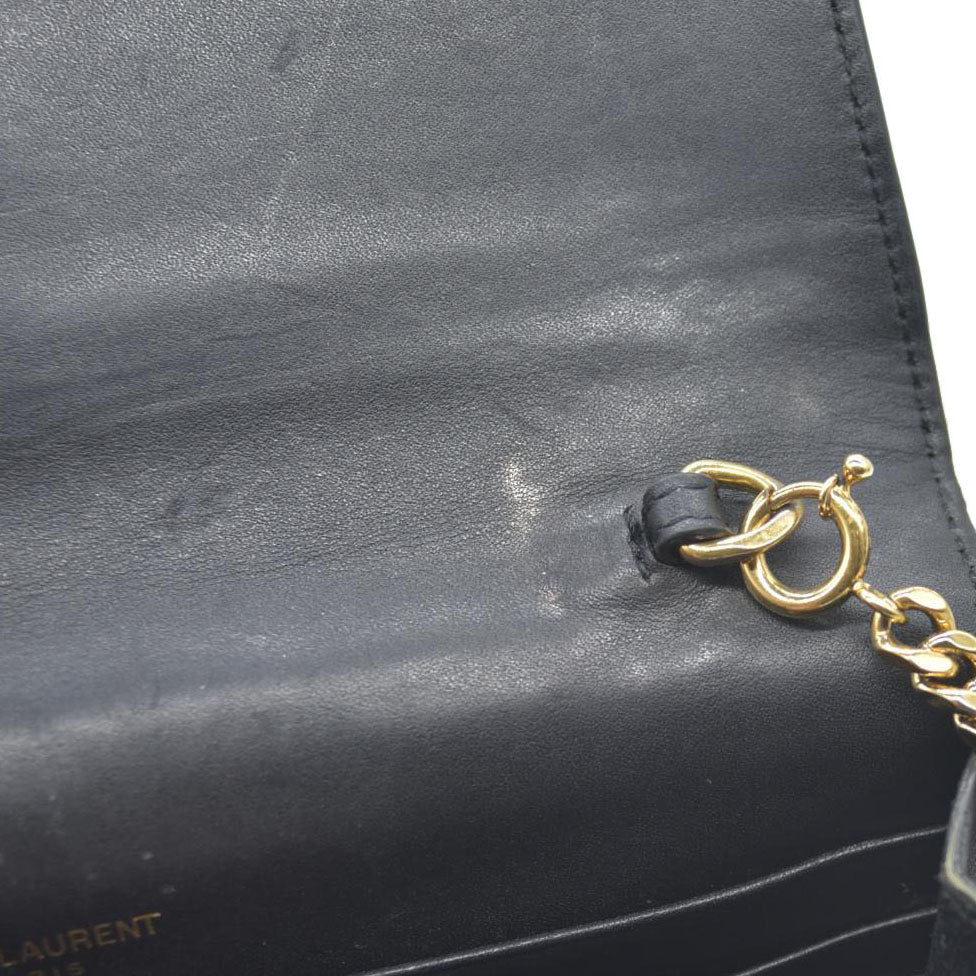 AUCTION $2400 Saint Laurent  Grain De Poudre Medium Classic Monogram Kate Tassel Satchel Black