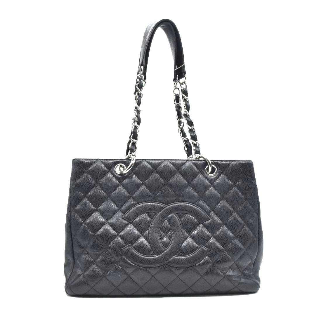 AUCTION $2900 Chanel  Caviar Quilted Grand Shopping Tote GST Black Silver Hardware 2008