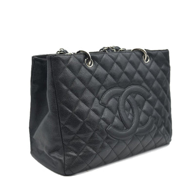 AUCTION $2900 Chanel  Caviar Quilted Grand Shopping Tote GST Black Silver Hardware 2008