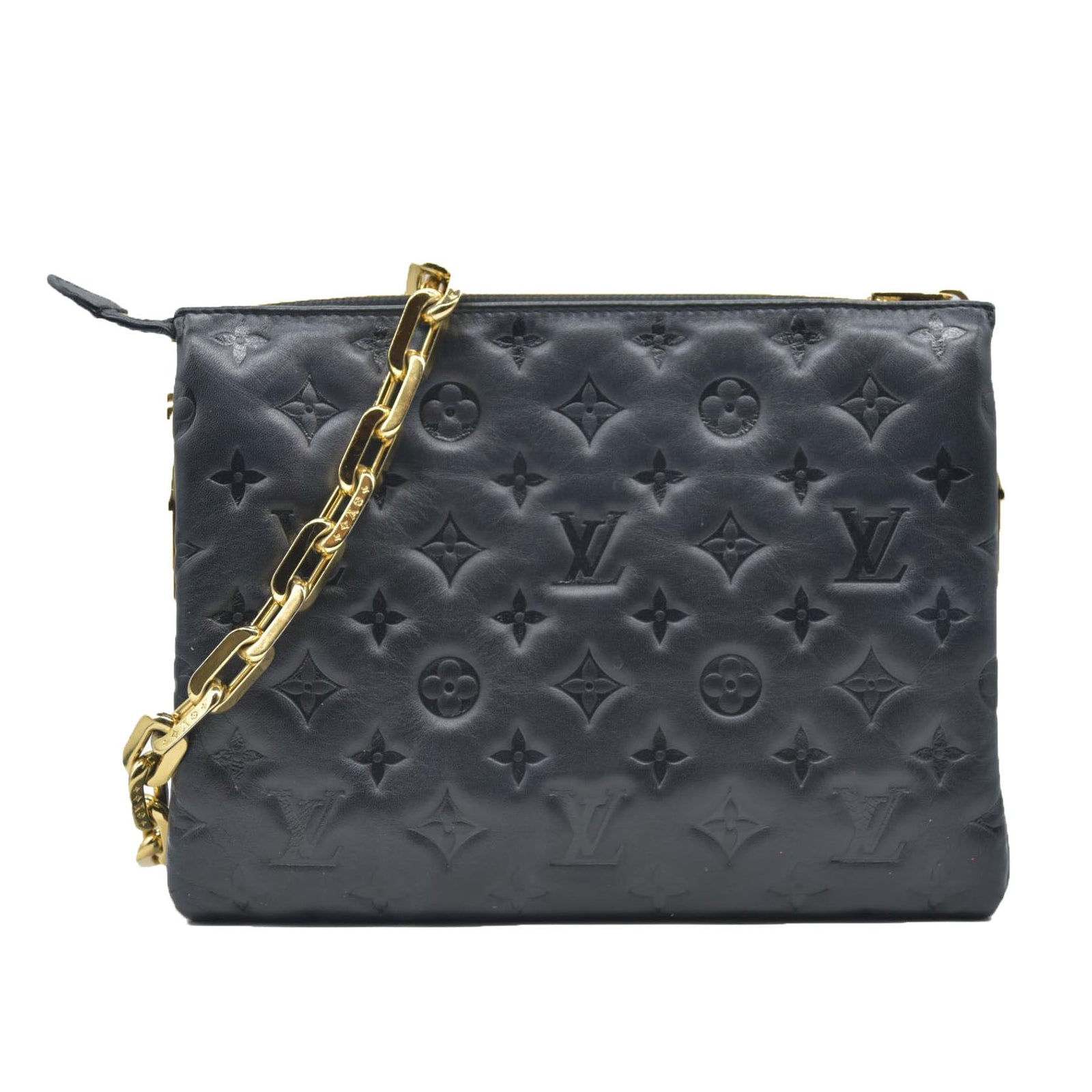 $4950 LOUIS VUITTON  Lambskin Embossed Monogram Coussin PM Black