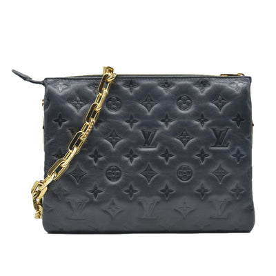 $4950 LOUIS VUITTON  Lambskin Embossed Monogram Coussin PM Black
