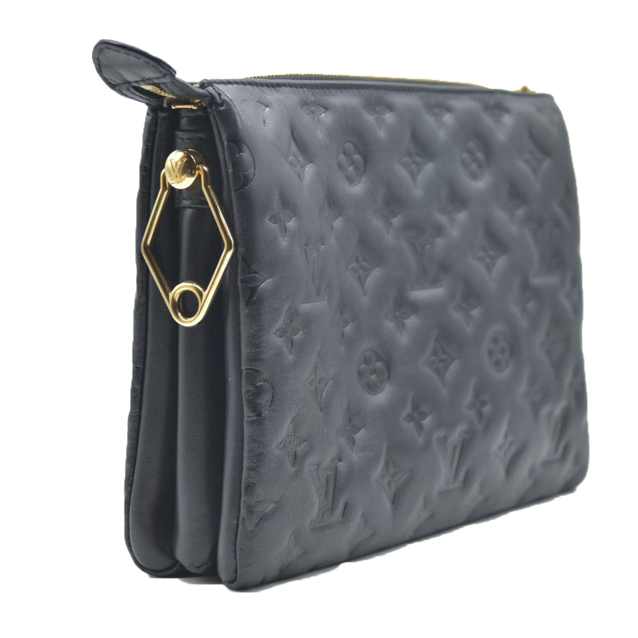 $4950 LOUIS VUITTON  Lambskin Embossed Monogram Coussin PM Black