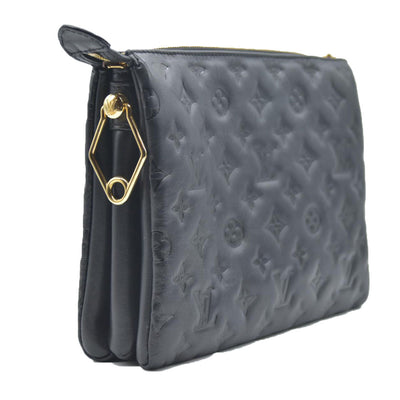 $4950 LOUIS VUITTON  Lambskin Embossed Monogram Coussin PM Black