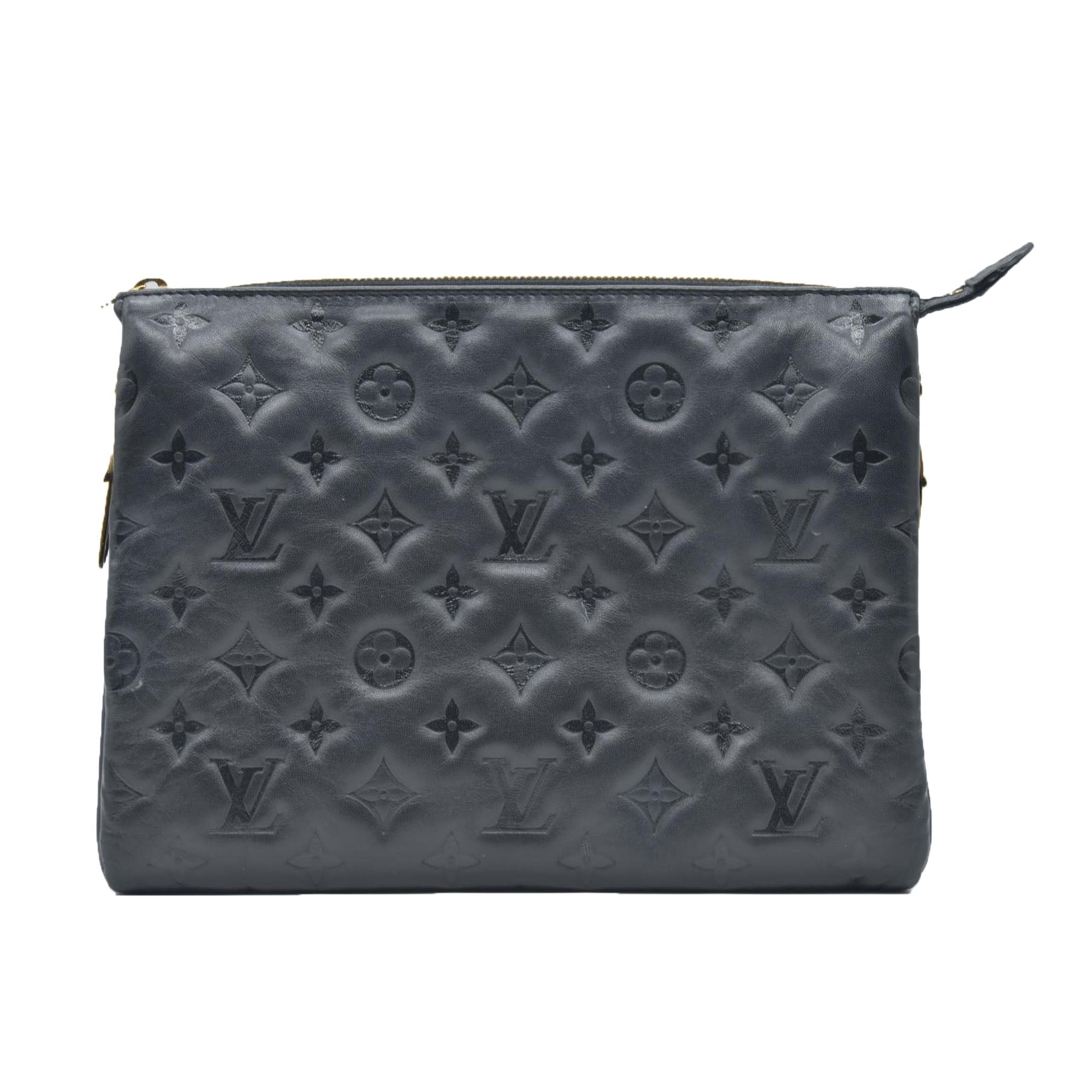 $4950 LOUIS VUITTON  Lambskin Embossed Monogram Coussin PM Black