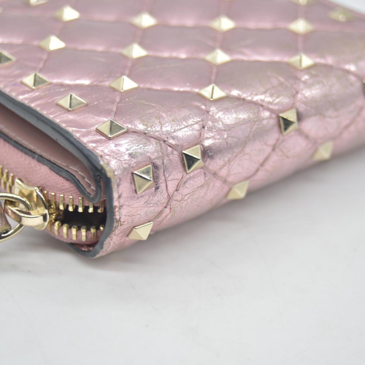 VALENTINO Garavani Rock Studs Leather Bifold Wallet Pink