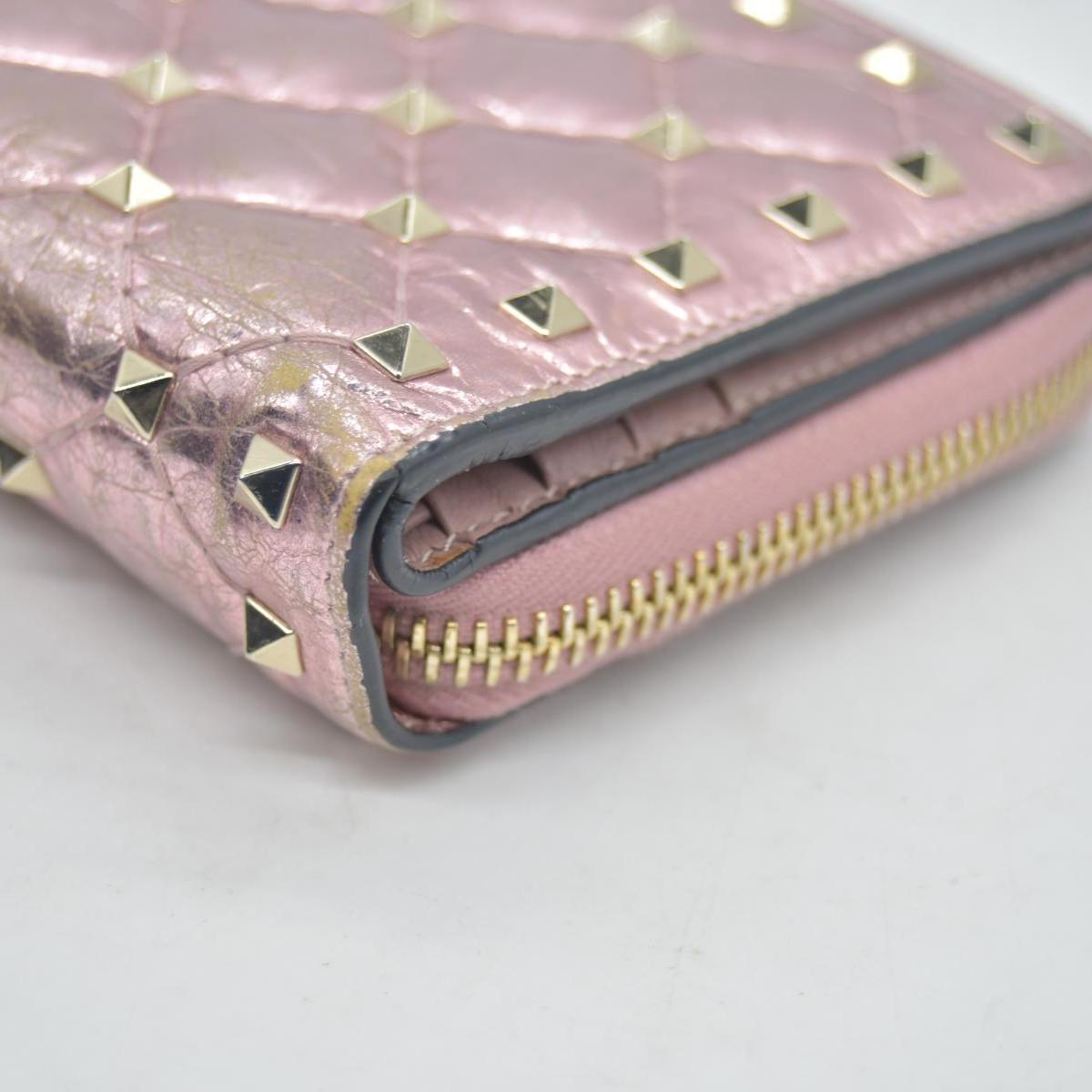 VALENTINO Garavani Rock Studs Leather Bifold Wallet Pink