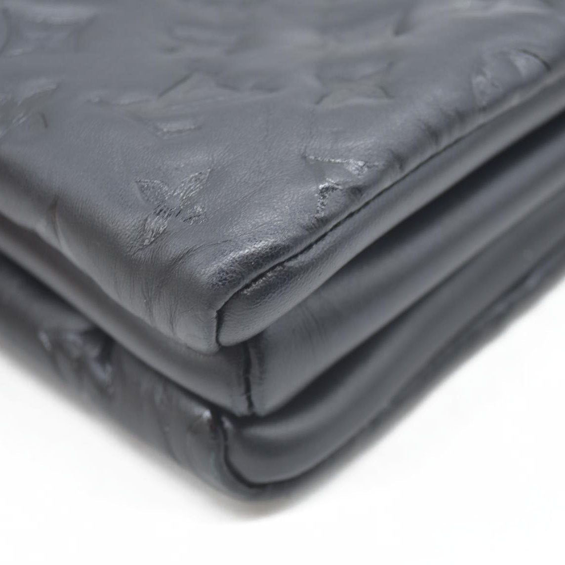 $4950 LOUIS VUITTON  Lambskin Embossed Monogram Coussin PM Black