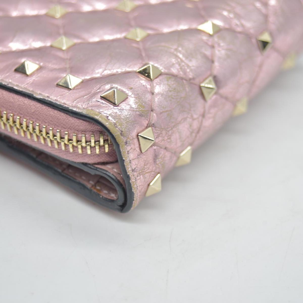VALENTINO Garavani Rock Studs Leather Bifold Wallet Pink