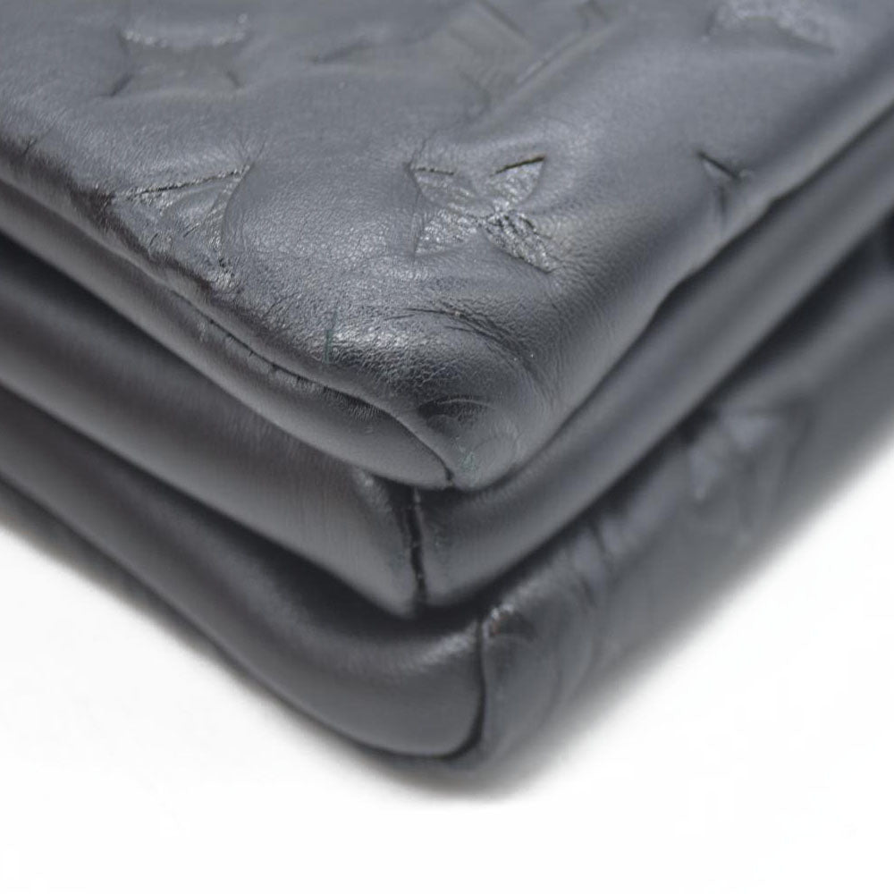 $4950 LOUIS VUITTON  Lambskin Embossed Monogram Coussin PM Black