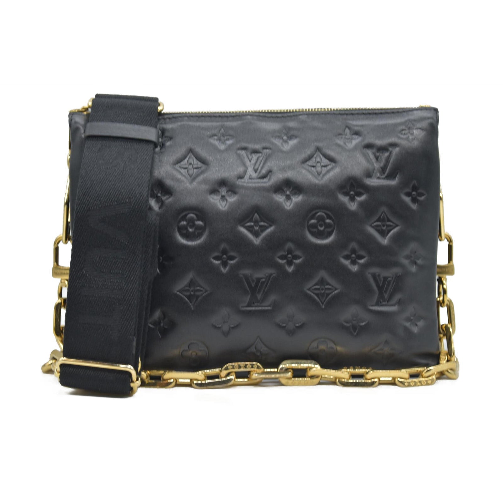 $4950 Louis Vuitton Lambskin Embossed Monogram Coussin PM Black