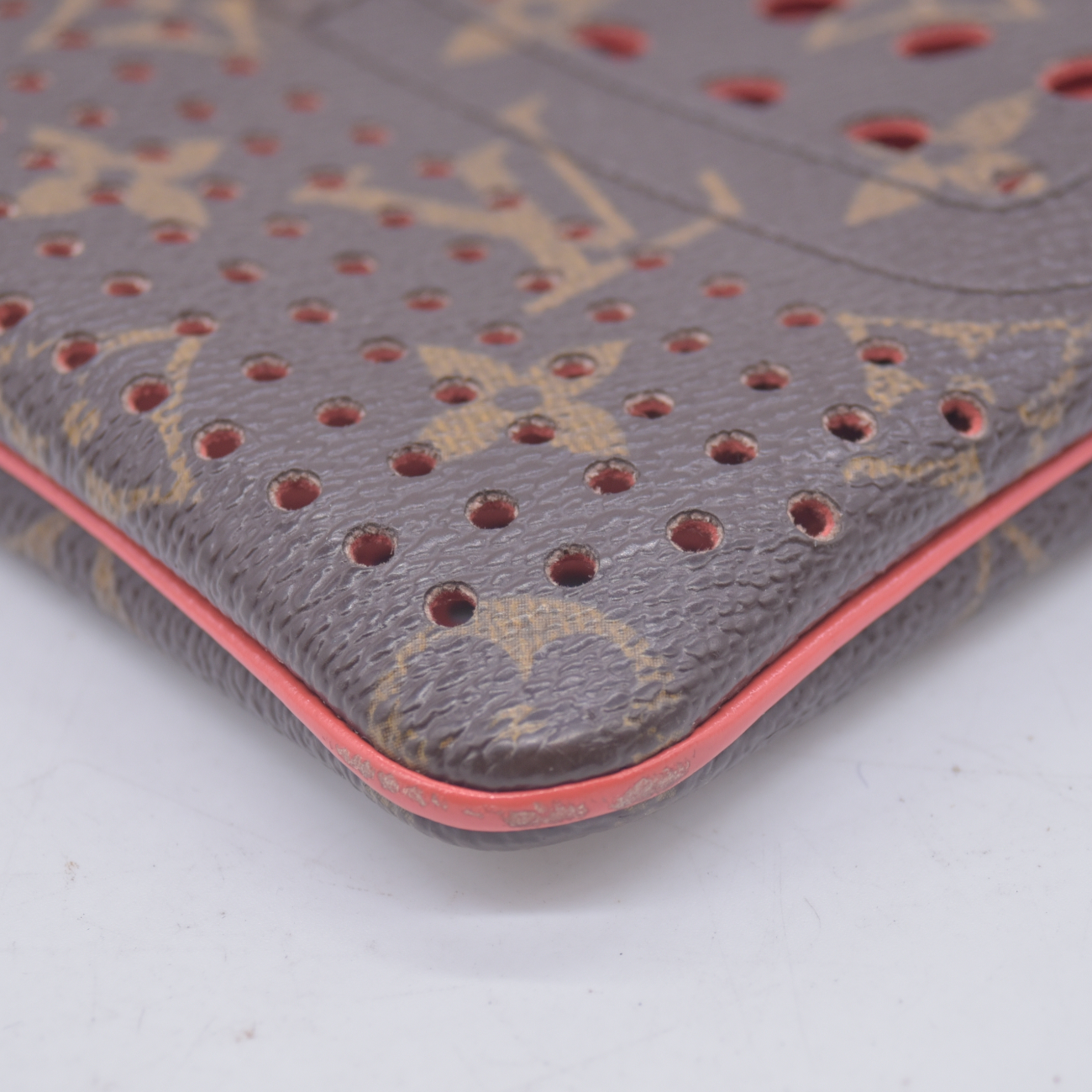 $530 Louis Vuitton Monogram Perforated Pochette Plat Orange