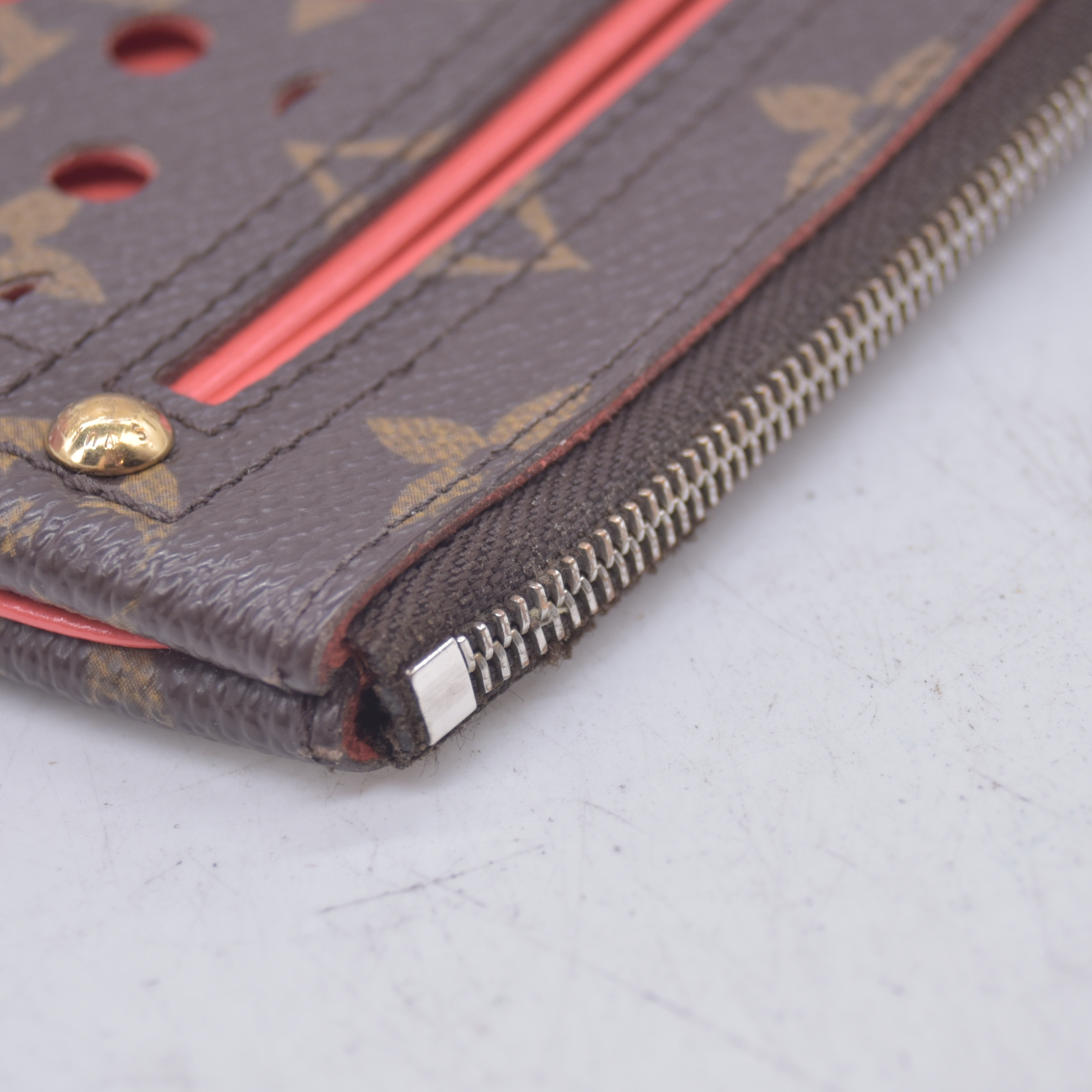 $530 Louis Vuitton Monogram Perforated Pochette Plat Orange