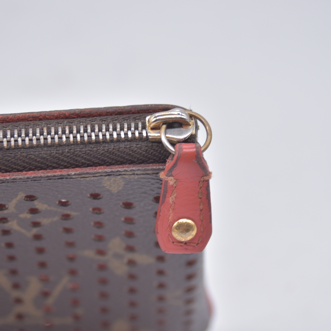 $530 Louis Vuitton Monogram Perforated Pochette Plat Orange