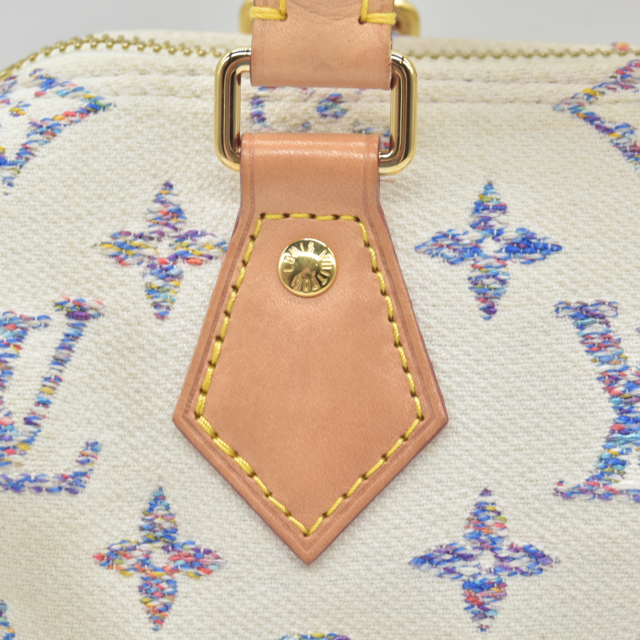 $2570 Louis Vuitton RFID Monogram Jacquard Fabric Speedy Bandouliere 20 Multicolor Beige