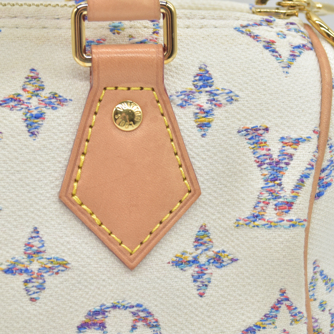 $2570 Louis Vuitton RFID Monogram Jacquard Fabric Speedy Bandouliere 20 Multicolor Beige