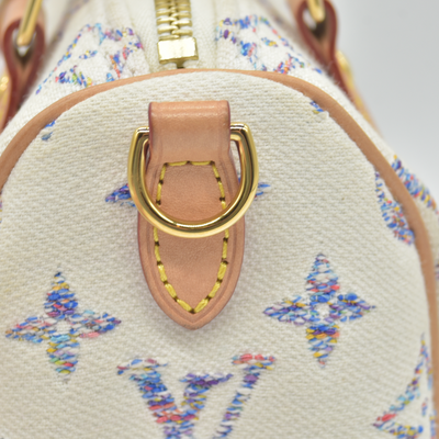 $2570 Louis Vuitton RFID Monogram Jacquard Fabric Speedy Bandouliere 20 Multicolor Beige