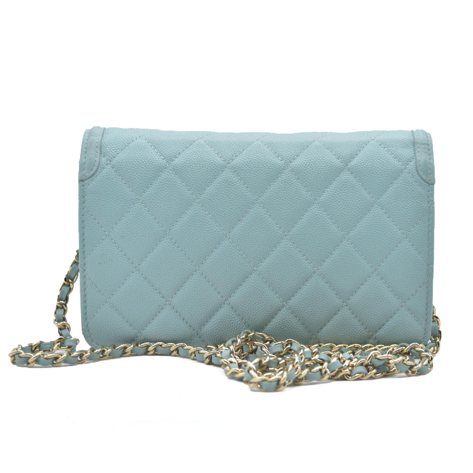 $3100 Chanel Caviar Quilted CC Filigree Wallet On Chain WOC Blue