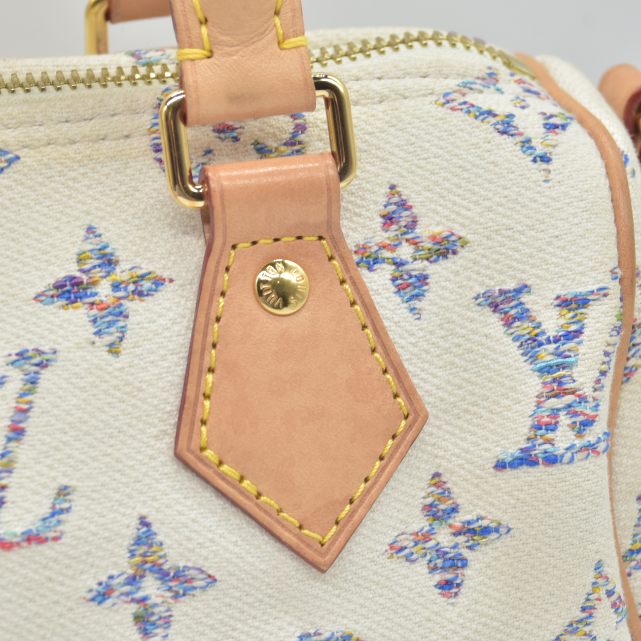 $2570 Louis Vuitton RFID Monogram Jacquard Fabric Speedy Bandouliere 20 Multicolor Beige