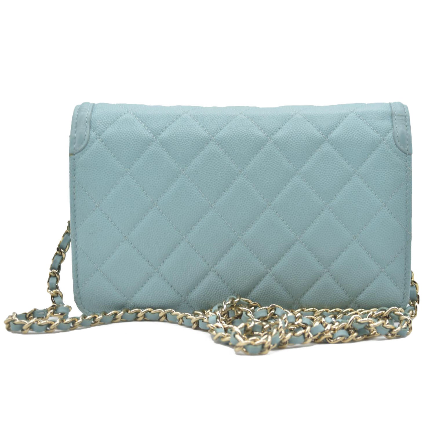 $3100 Chanel Caviar Quilted CC Filigree Wallet On Chain WOC Blue