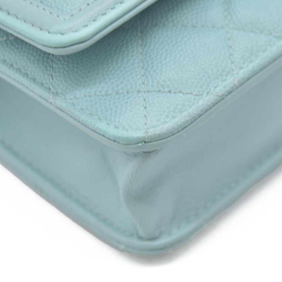 $3100 Chanel Caviar Quilted CC Filigree Wallet On Chain WOC Blue