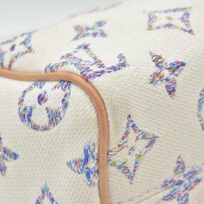 $2570 Louis Vuitton RFID Monogram Jacquard Fabric Speedy Bandouliere 20 Multicolor Beige