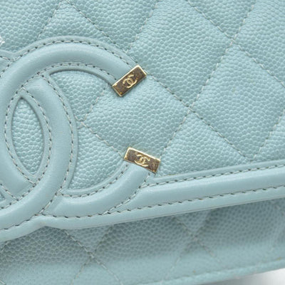 $3100 Chanel Caviar Quilted CC Filigree Wallet On Chain WOC Blue