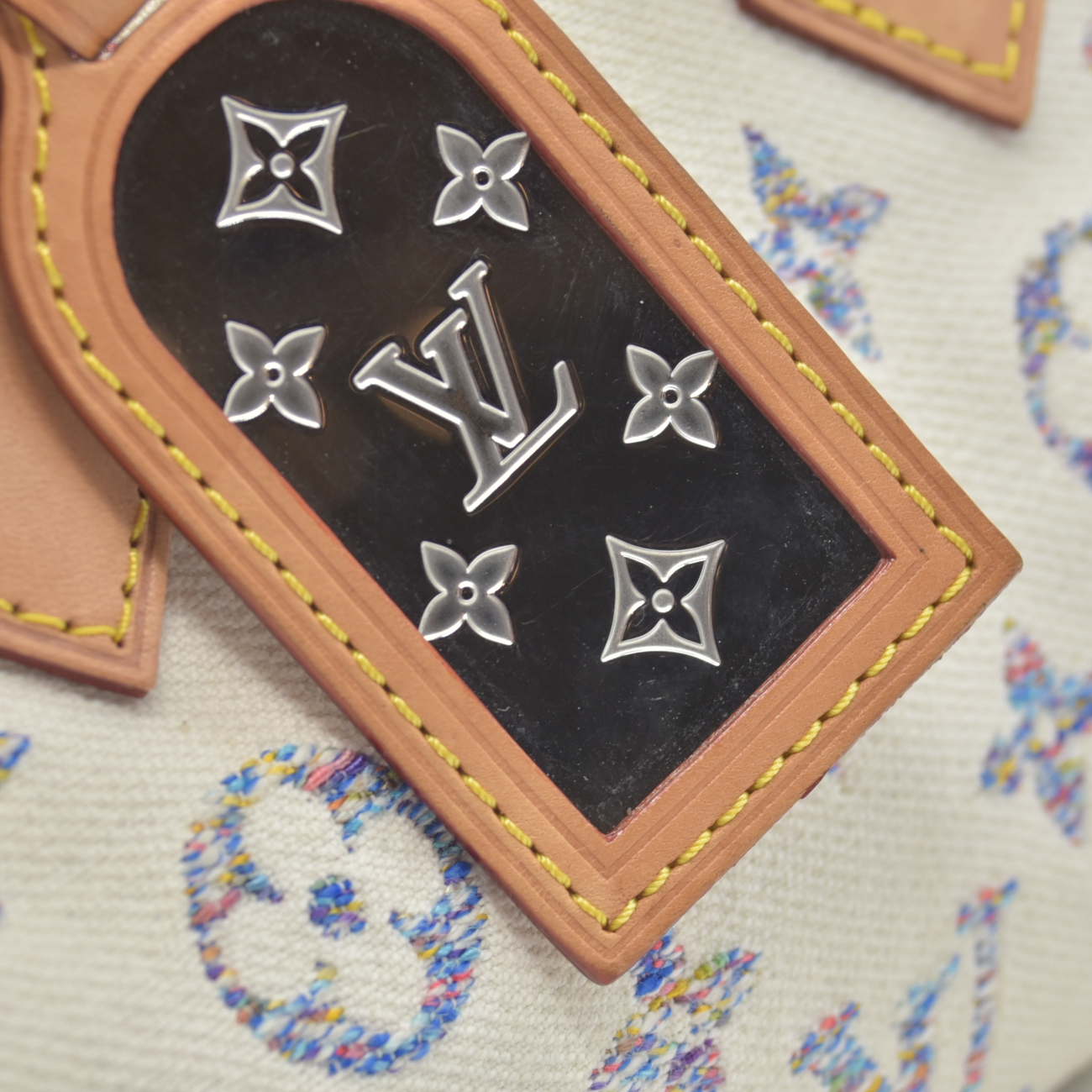 $2570 Louis Vuitton RFID Monogram Jacquard Fabric Speedy Bandouliere 20 Multicolor Beige