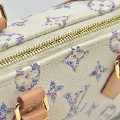 $2570 Louis Vuitton RFID Monogram Jacquard Fabric Speedy Bandouliere 20 Multicolor Beige
