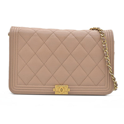 $3575 Chanel Caviar Quilted Boy Wallet On Chain WOC Dark Beige