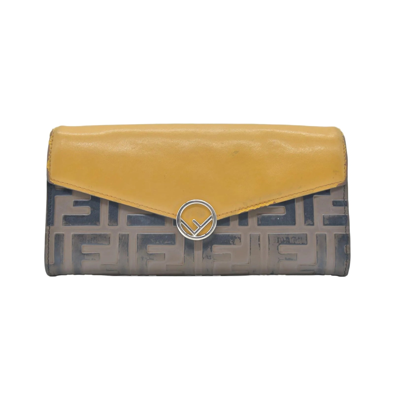 $890 Fendi Vitello Cruise F is Fendi Bi-Color FF 1974 Embossed Continental Envelope Wallet Maya Yellow