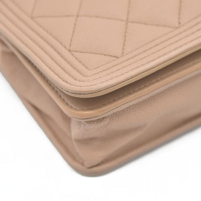 $3575 Chanel Caviar Quilted Boy Wallet On Chain WOC Dark Beige