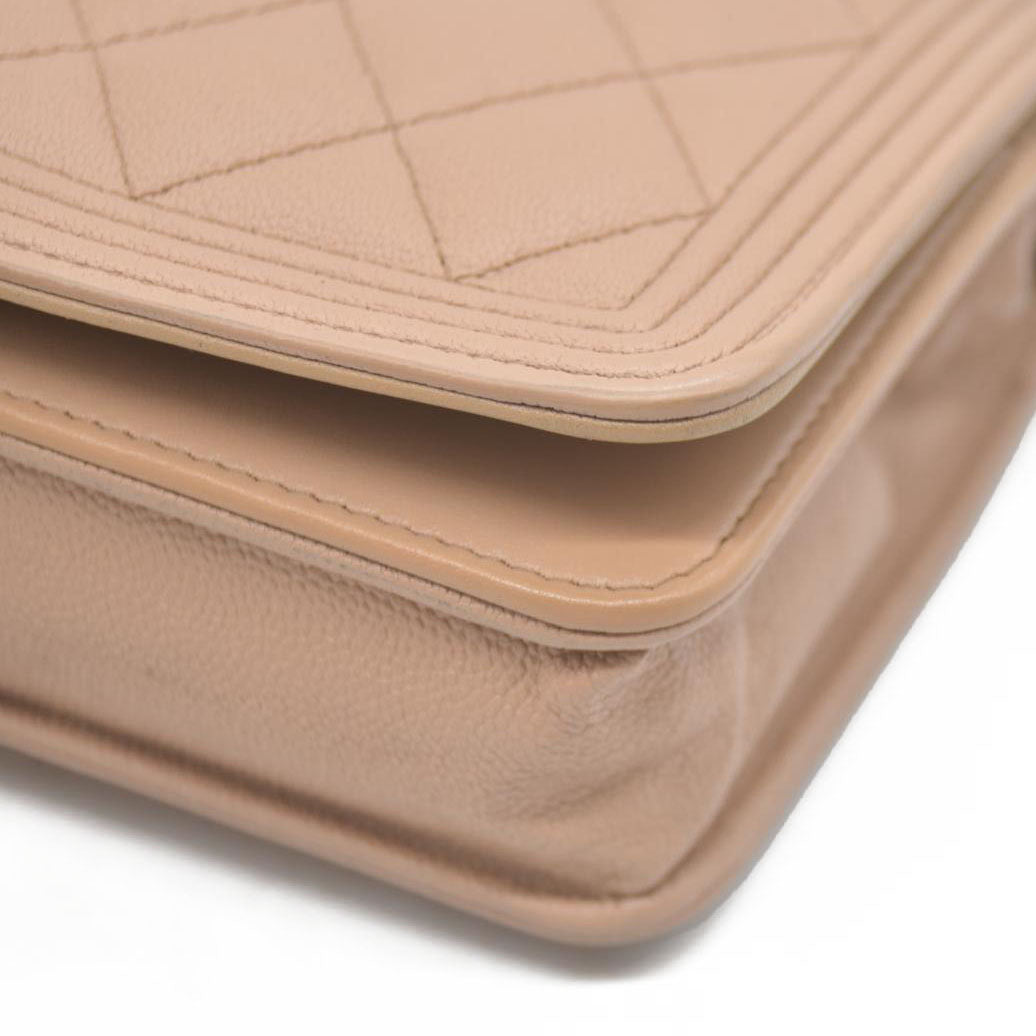 $3575 Chanel Caviar Quilted Boy Wallet On Chain WOC Dark Beige