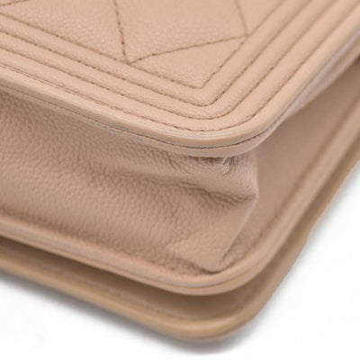 $3575 Chanel Caviar Quilted Boy Wallet On Chain WOC Dark Beige