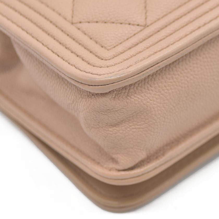 $3575 Chanel Caviar Quilted Boy Wallet On Chain WOC Dark Beige