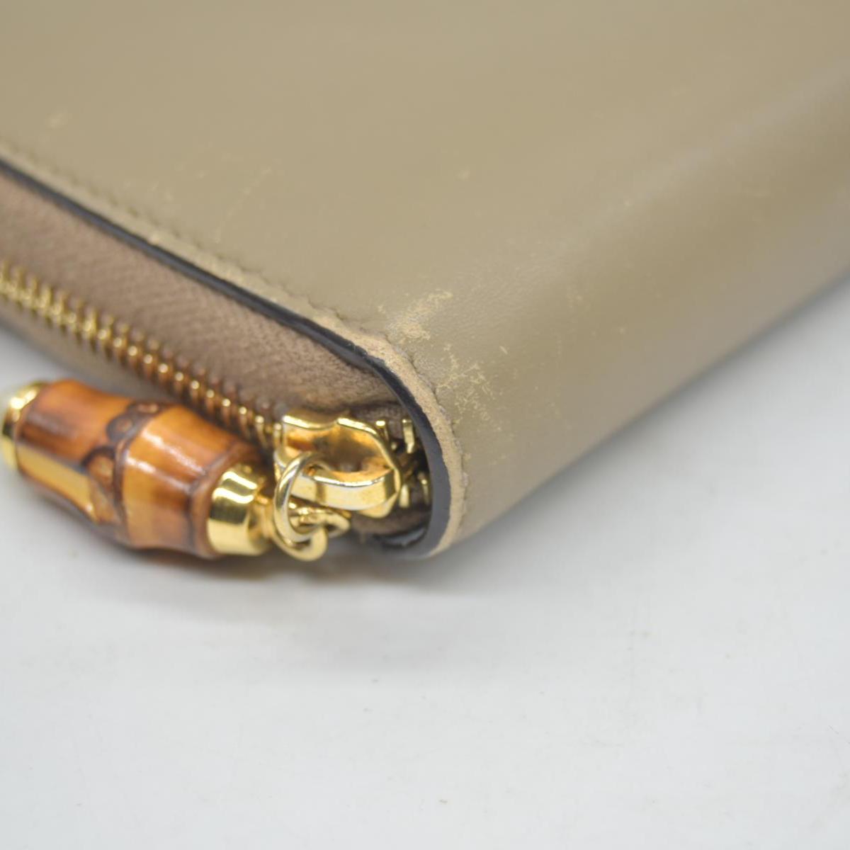 GUCCI Bamboo Pearl Leather Zip Around Long Wallet Beige