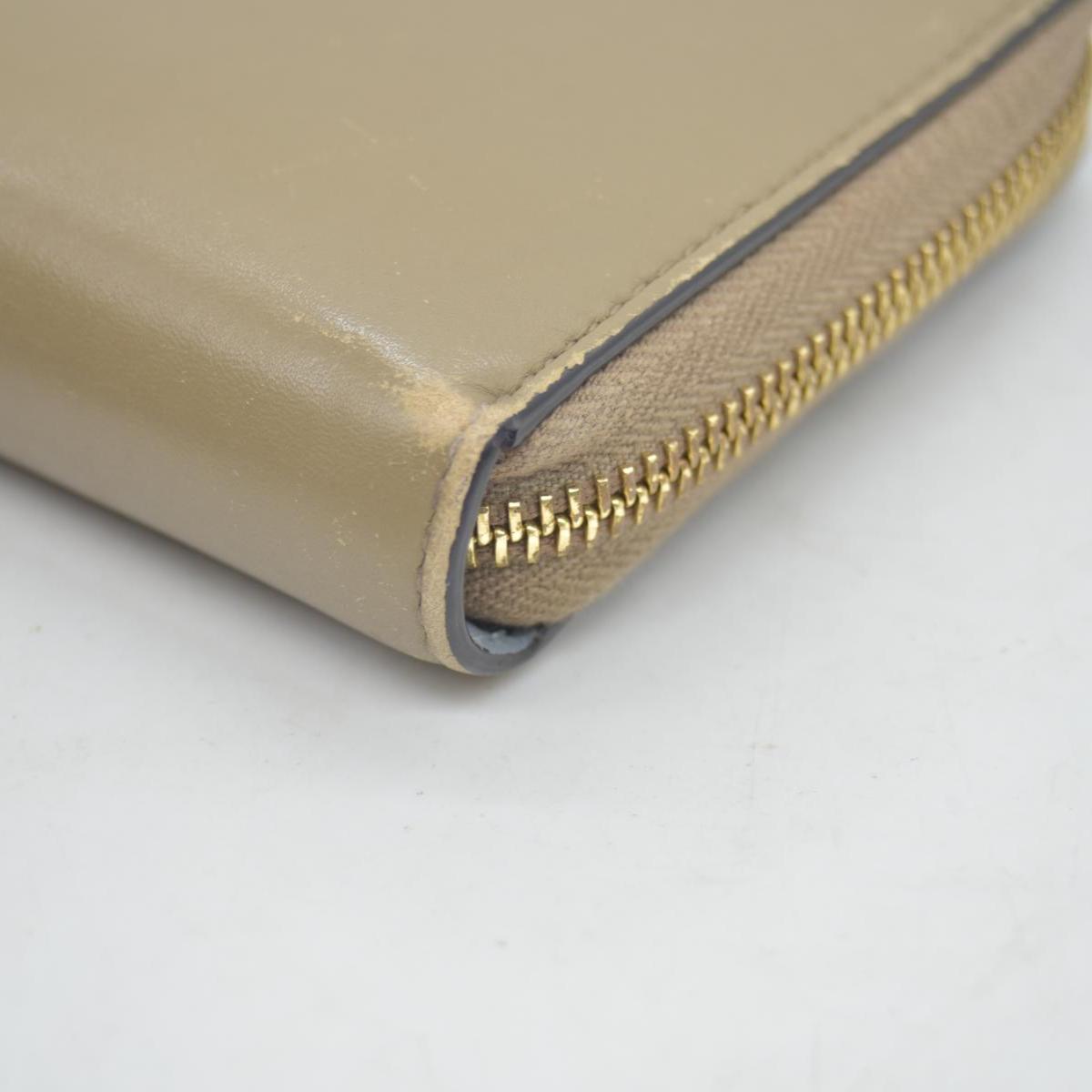GUCCI Bamboo Pearl Leather Zip Around Long Wallet Beige