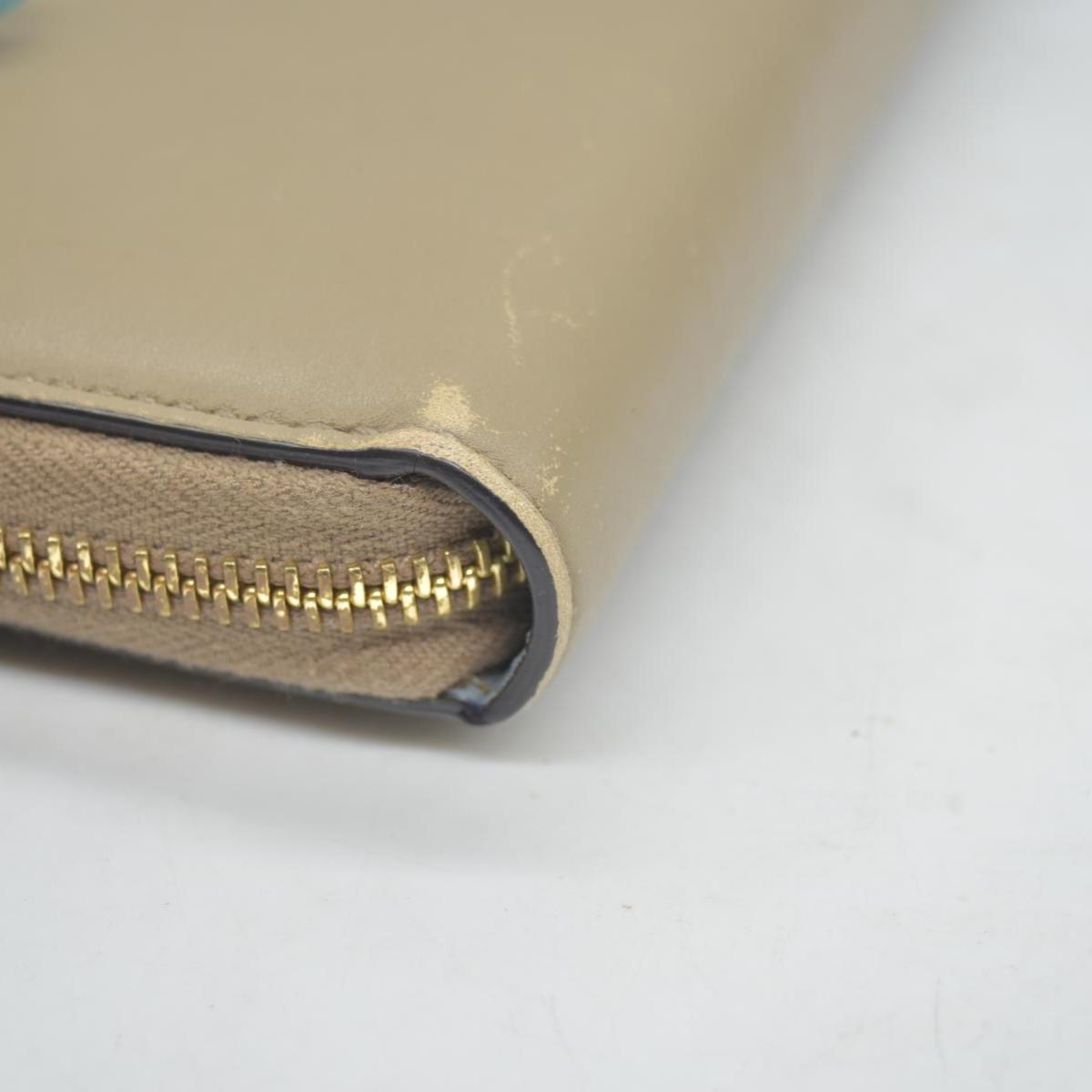 GUCCI Bamboo Pearl Leather Zip Around Long Wallet Beige