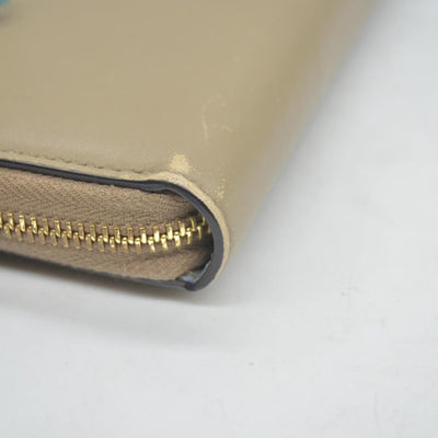 GUCCI Bamboo Pearl Leather Zip Around Long Wallet Beige