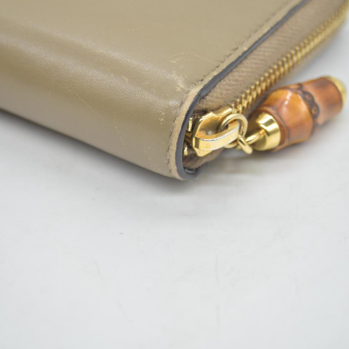 GUCCI Bamboo Pearl Leather Zip Around Long Wallet Beige