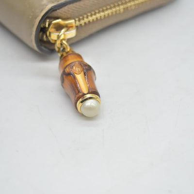 GUCCI Bamboo Pearl Leather Zip Around Long Wallet Beige