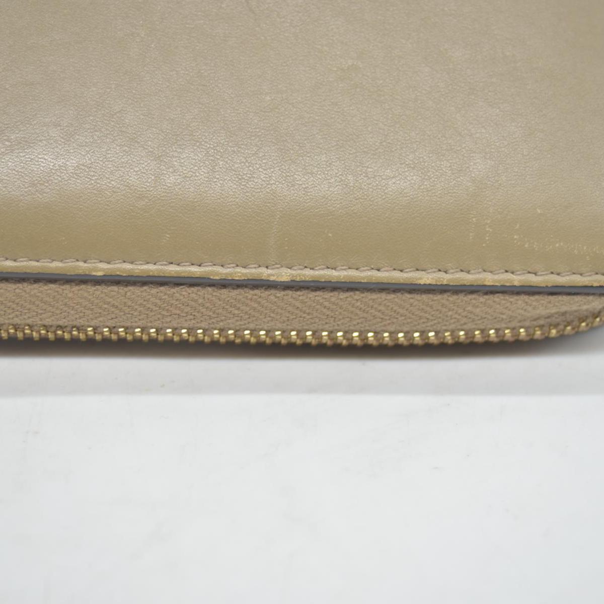 GUCCI Bamboo Pearl Leather Zip Around Long Wallet Beige